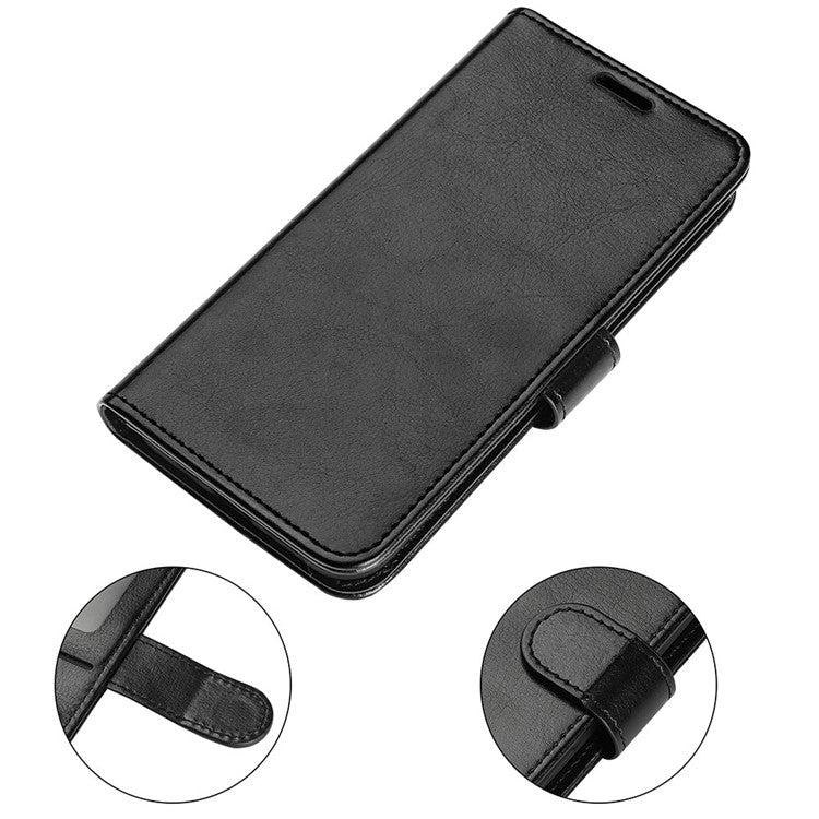 Anti-fall PU Leather Phone Cover for Motorola Moto E22 4G, Crazy Horse Texture Stand Flip Wallet Full Protection Phone Case - Black