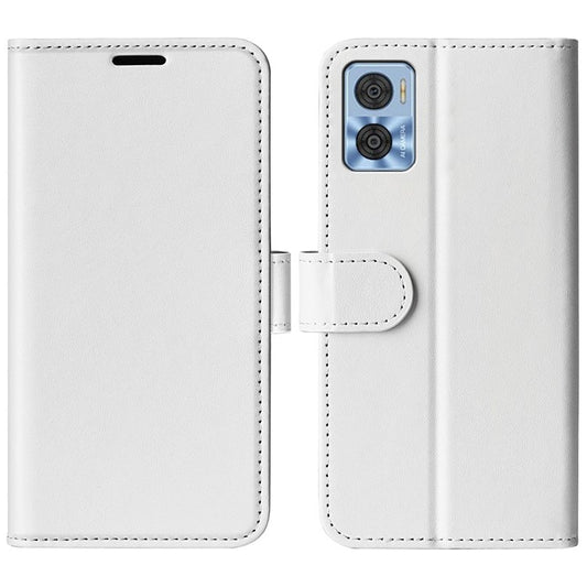 Anti-fall PU Leather Phone Cover for Motorola Moto E22 4G, Crazy Horse Texture Stand Flip Wallet Full Protection Phone Case - White