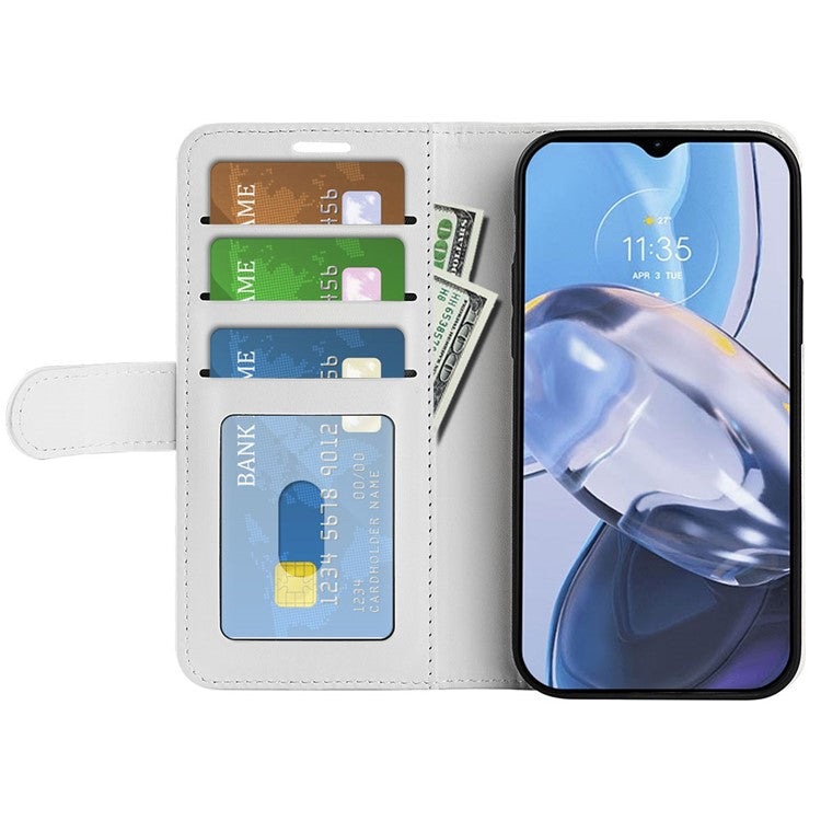 Anti-fall PU Leather Phone Cover for Motorola Moto E22 4G, Crazy Horse Texture Stand Flip Wallet Full Protection Phone Case - White