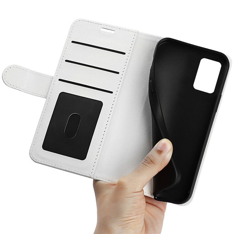 Anti-fall PU Leather Phone Cover for Motorola Moto E22 4G, Crazy Horse Texture Stand Flip Wallet Full Protection Phone Case - White