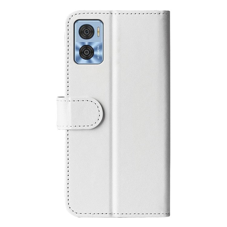 Anti-fall PU Leather Phone Cover for Motorola Moto E22 4G, Crazy Horse Texture Stand Flip Wallet Full Protection Phone Case - White