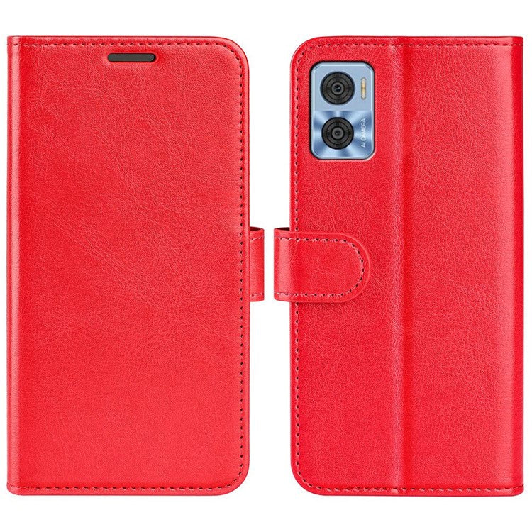 Anti-fall PU Leather Phone Cover for Motorola Moto E22 4G, Crazy Horse Texture Stand Flip Wallet Full Protection Phone Case - Red
