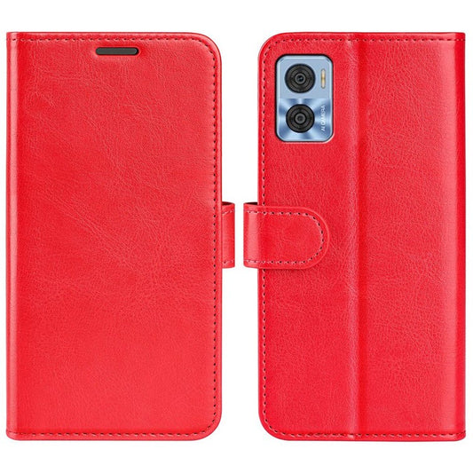 Anti-fall PU Leather Phone Cover for Motorola Moto E22 4G, Crazy Horse Texture Stand Flip Wallet Full Protection Phone Case - Red
