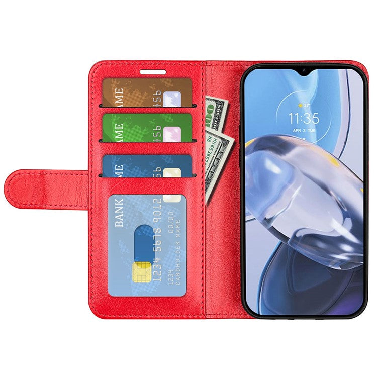 Anti-fall PU Leather Phone Cover for Motorola Moto E22 4G, Crazy Horse Texture Stand Flip Wallet Full Protection Phone Case - Red