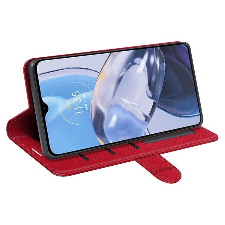 Anti-fall PU Leather Phone Cover for Motorola Moto E22 4G, Crazy Horse Texture Stand Flip Wallet Full Protection Phone Case - Red