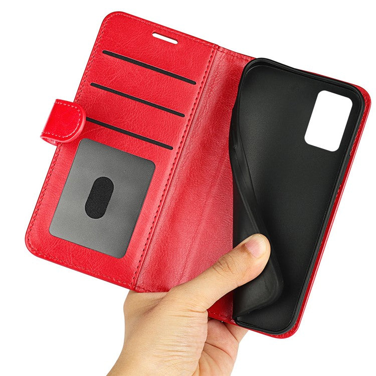Anti-fall PU Leather Phone Cover for Motorola Moto E22 4G, Crazy Horse Texture Stand Flip Wallet Full Protection Phone Case - Red