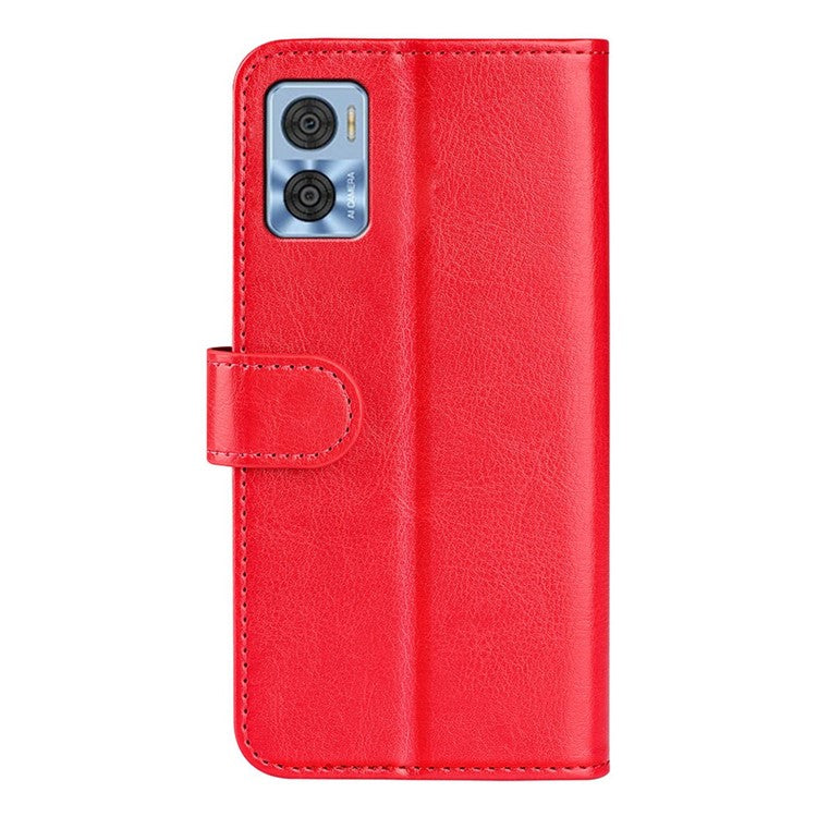 Anti-fall PU Leather Phone Cover for Motorola Moto E22 4G, Crazy Horse Texture Stand Flip Wallet Full Protection Phone Case - Red