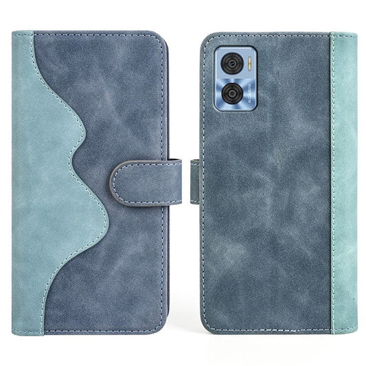 Shockproof Phone Shell For Motorola Moto E22 4G, PU Leather Color Splicing Stand Wallet Case Folio Flip Phone Cover - Blue