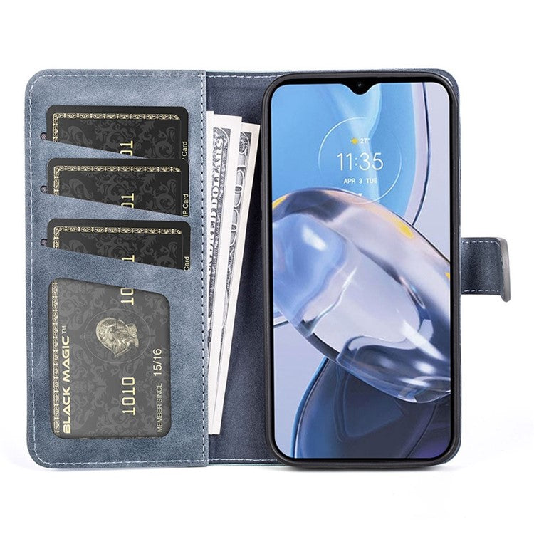 Shockproof Phone Shell For Motorola Moto E22 4G, PU Leather Color Splicing Stand Wallet Case Folio Flip Phone Cover - Blue