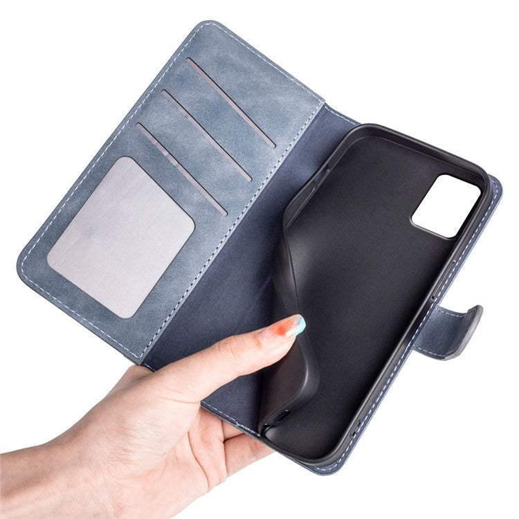 Shockproof Phone Shell For Motorola Moto E22 4G, PU Leather Color Splicing Stand Wallet Case Folio Flip Phone Cover - Blue