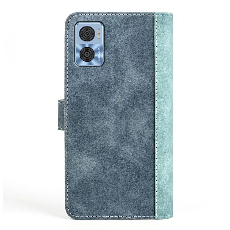 Shockproof Phone Shell For Motorola Moto E22 4G, PU Leather Color Splicing Stand Wallet Case Folio Flip Phone Cover - Blue