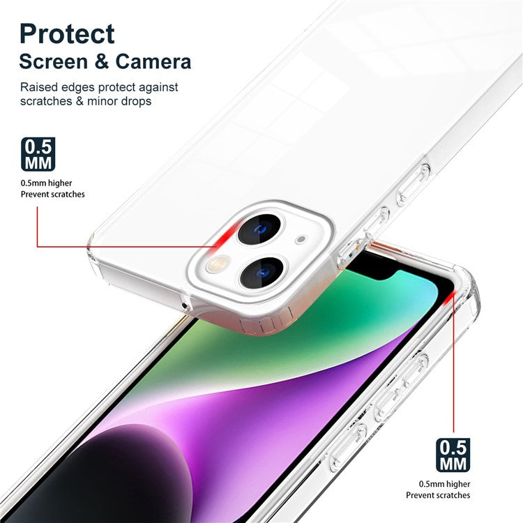 For iPhone 14 Plus 3-in-1 Ultra Thin Phone Case TPU PC Transparent Back Cover with Airbag Protection - White