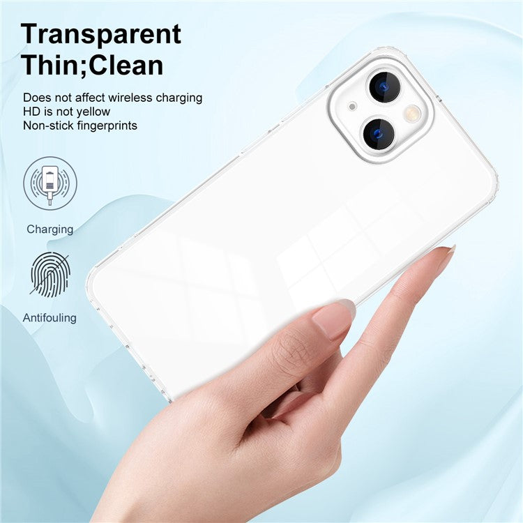 For iPhone 14 Plus 3-in-1 Ultra Thin Phone Case TPU PC Transparent Back Cover with Airbag Protection - White