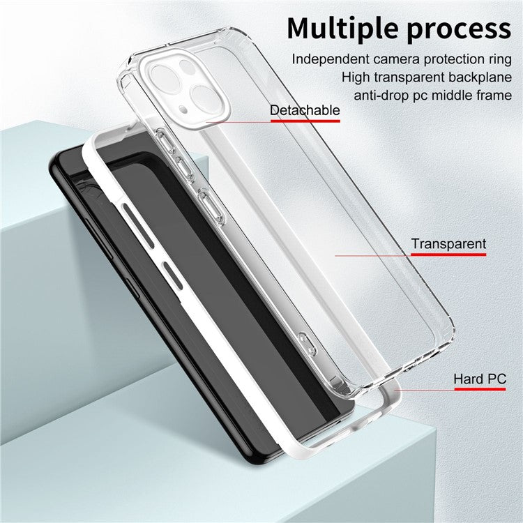 For iPhone 14 Plus 3-in-1 Ultra Thin Phone Case TPU PC Transparent Back Cover with Airbag Protection - White