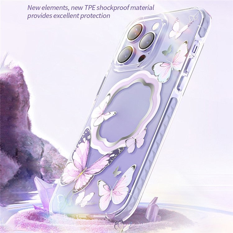 KINGXBAR Butterfly Series Magnetic Case for iPhone 14 Pro Max Compatible with MagSafe, IML Design PET+TPU Protective Phone Cover - Pink Butterflies