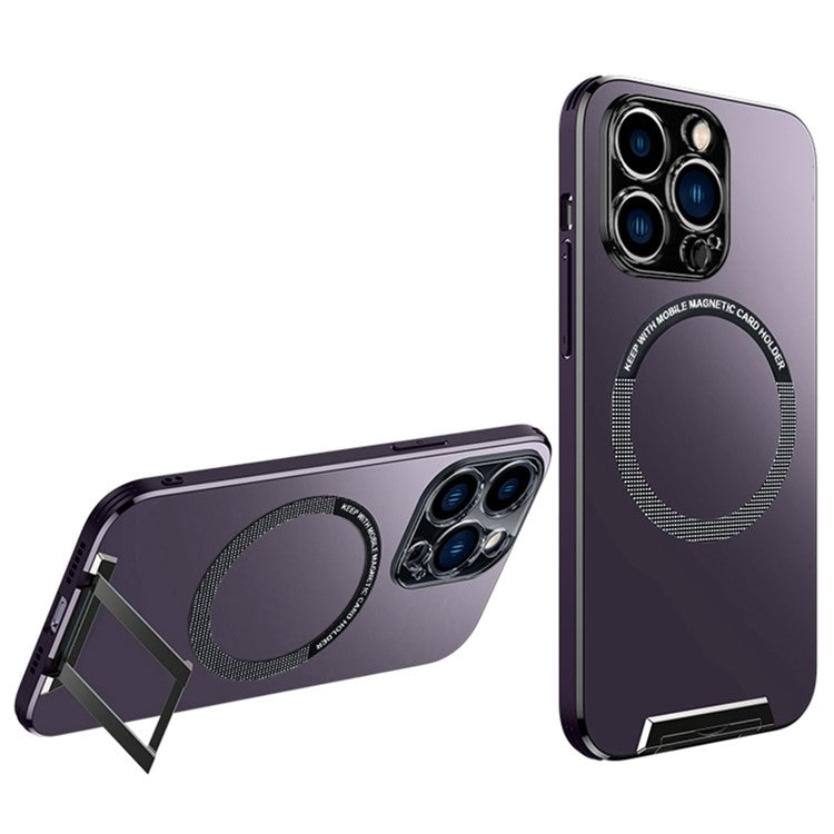 Supporting Kickstand Phone Case for iPhone 14 Pro Max, Compatible with MagSafe Drop Protection Aluminum Alloy+TPU+PC Phone Protector Cover - Purple