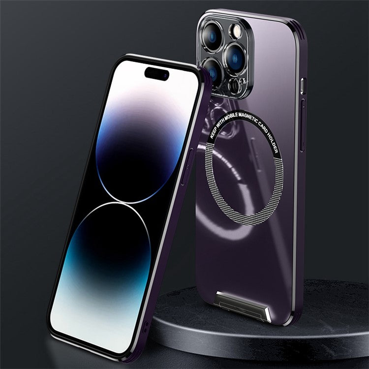 Supporting Kickstand Phone Case for iPhone 14 Pro Max, Compatible with MagSafe Drop Protection Aluminum Alloy+TPU+PC Phone Protector Cover - Purple