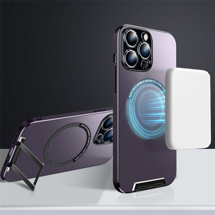 Supporting Kickstand Phone Case for iPhone 14 Pro Max, Compatible with MagSafe Drop Protection Aluminum Alloy+TPU+PC Phone Protector Cover - Purple