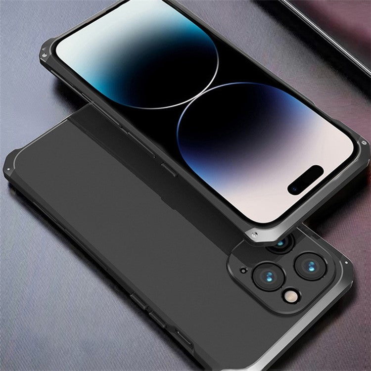 For iPhone 14 Pro Max Metal Frame Phone Case 3-Piece Design Hard PC Shockproof Protection Cover - Black  /  Black