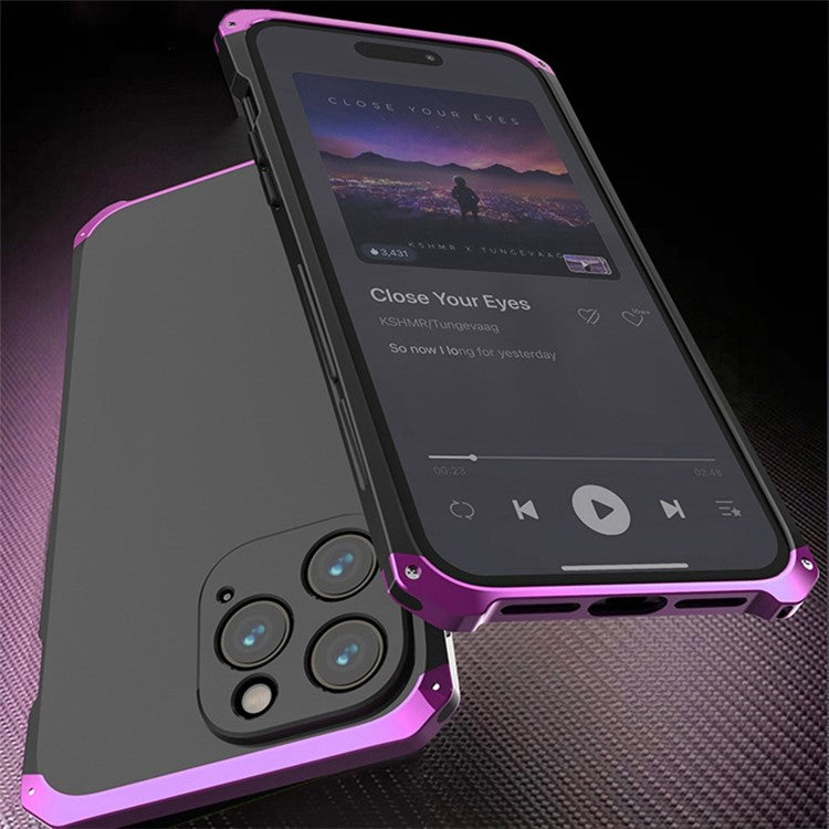 For iPhone 14 Pro Max Metal Frame Phone Case 3-Piece Design Hard PC Shockproof Protection Cover - Black  /  Black