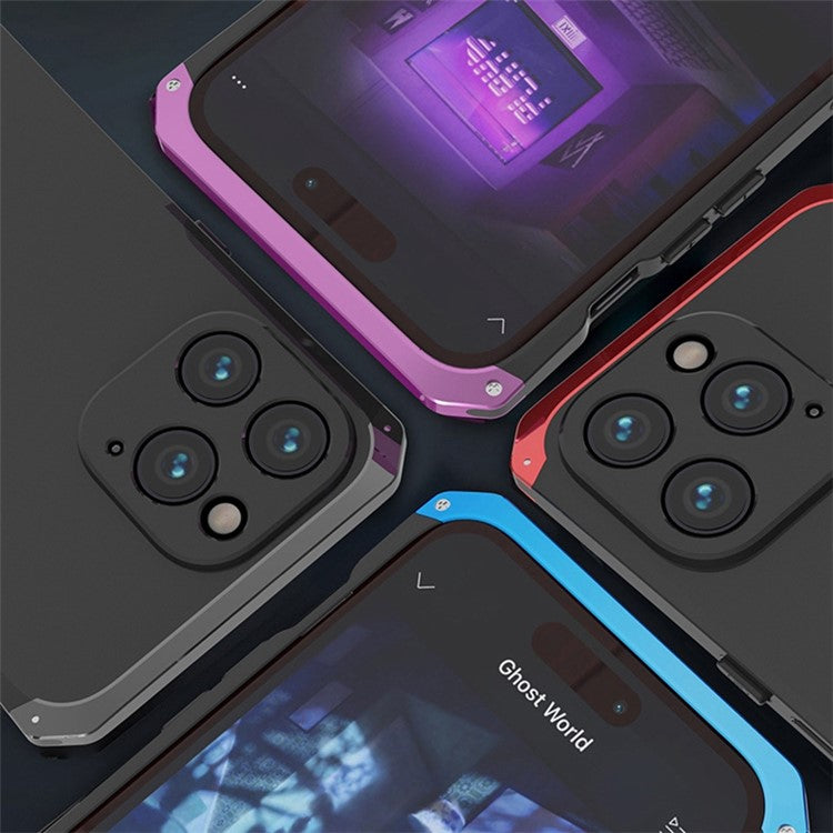 For iPhone 14 Pro Max Metal Frame Phone Case 3-Piece Design Hard PC Shockproof Protection Cover - Black  /  Black