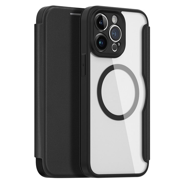 DUX DUCIS Skin X Pro For iPhone 14 Pro Max PU Leather Flip Case Card Holder Stand Clear Back Full Protection Phone Cover Compatible with MagSafe - Black