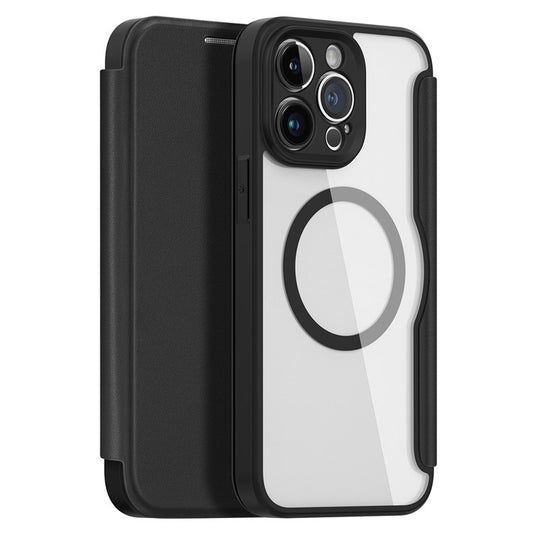 DUX DUCIS Skin X Pro For iPhone 14 Pro Max PU Leather Flip Case Card Holder Stand Clear Back Full Protection Phone Cover Compatible with MagSafe - Black