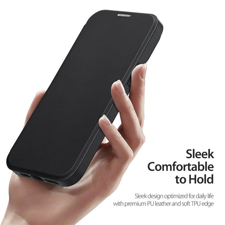 DUX DUCIS Skin X Pro For iPhone 14 Pro Max PU Leather Flip Case Card Holder Stand Clear Back Full Protection Phone Cover Compatible with MagSafe - Black
