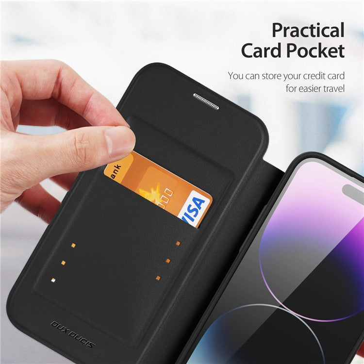DUX DUCIS Skin X Pro For iPhone 14 Pro Max PU Leather Flip Case Card Holder Stand Clear Back Full Protection Phone Cover Compatible with MagSafe - Black
