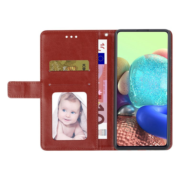 PU Leather Protective Phone Case For Motorola Moto G72 4G, HT01 Imprinted Y-Shaped Lines Wallet Stand Magnetic Clasp Cell Phone Cover with Strap - Brown