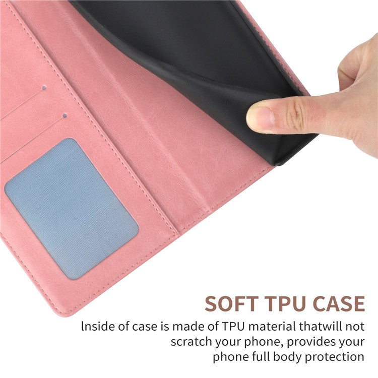 PU Leather Protective Phone Case For Motorola Moto G72 4G, HT01 Imprinted Y-Shaped Lines Wallet Stand Magnetic Clasp Cell Phone Cover with Strap - Pink
