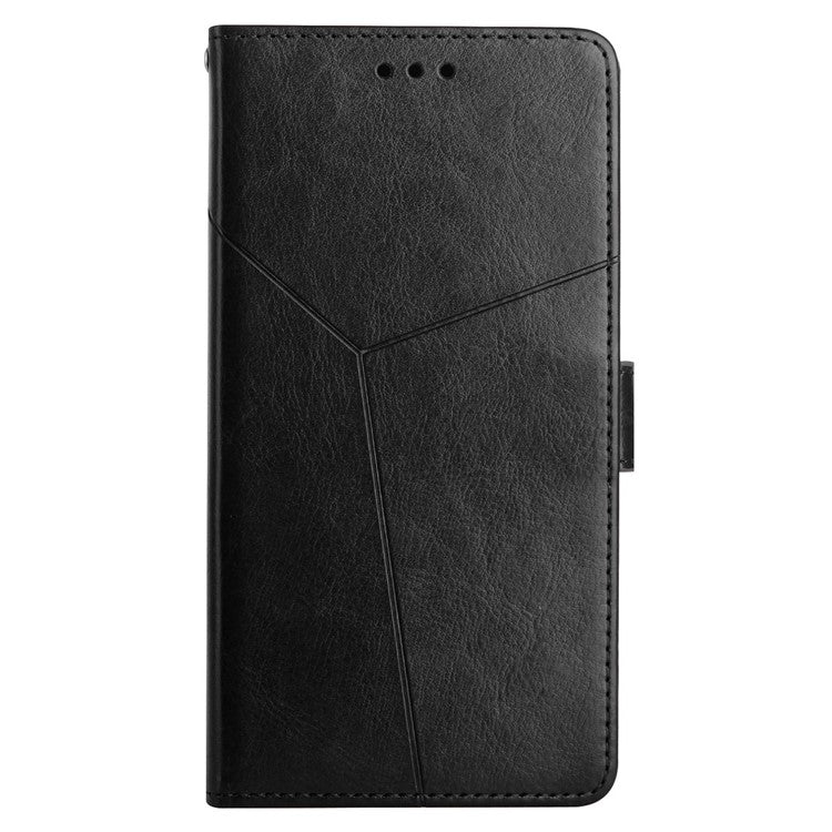PU Leather Protective Phone Case For Motorola Moto G72 4G, HT01 Imprinted Y-Shaped Lines Wallet Stand Magnetic Clasp Cell Phone Cover with Strap - Black