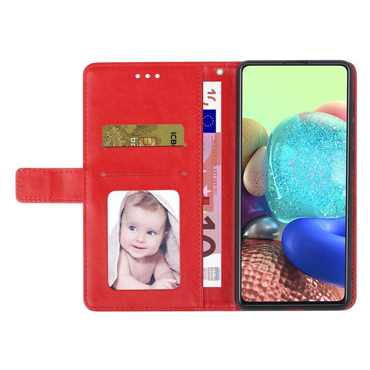 PU Leather Protective Phone Case For Motorola Moto G72 4G, HT01 Imprinted Y-Shaped Lines Wallet Stand Magnetic Clasp Cell Phone Cover with Strap - Red