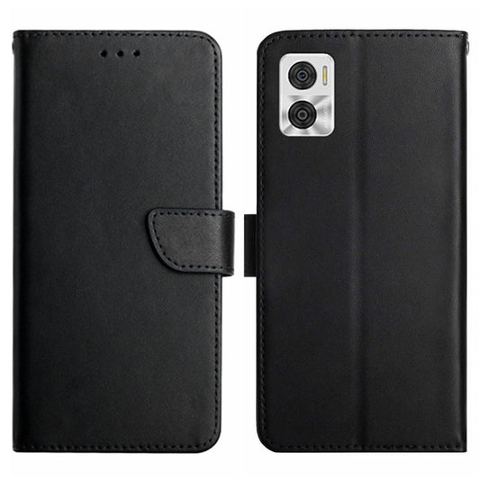 HT02 Genuine Leather Phone Case for Motorola Moto E22 4G / E22i 4G, Nappa Texture Wallet Magnetic Clasp Stand Function Flip Phone Cover - Black