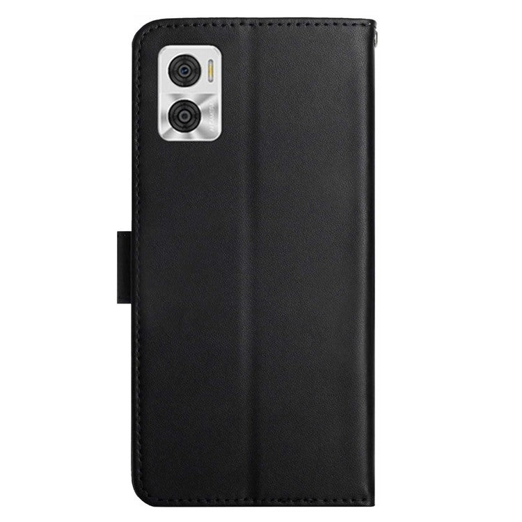 HT02 Genuine Leather Phone Case for Motorola Moto E22 4G / E22i 4G, Nappa Texture Wallet Magnetic Clasp Stand Function Flip Phone Cover - Black