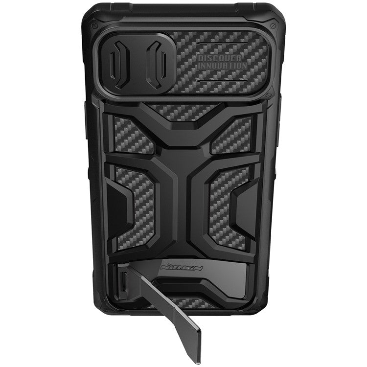NILLKIN for iPhone 14 Plus Adventurer Pro Shockproof Phone Case Kickstand with Slide Camera Cover TPU+PC Anti-scratch Phone Cover Support Wireless Charging - Black
