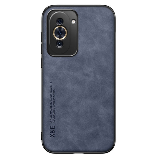 X&E For Huawei nova 10 Pro 4G Skin-touch Anti-drop Back Case PU Leather Coated TPU+PC Protective Cover with Car Mount Metal Sheet - Blue