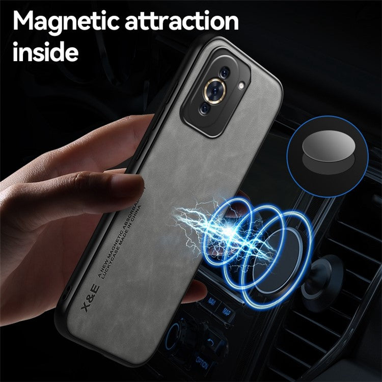 X&E For Huawei nova 10 Pro 4G Skin-touch Anti-drop Back Case PU Leather Coated TPU+PC Protective Cover with Car Mount Metal Sheet - Blue