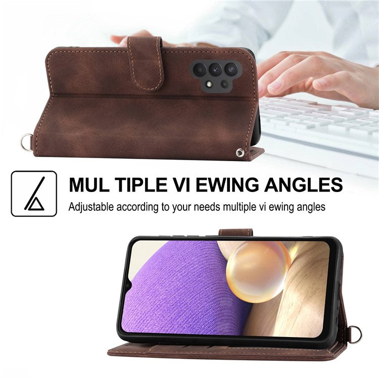 For Samsung Galaxy A13 4G / A13 5G / A04s 4G (164.7 x 76.7 x 9.1 mm) Wallet Phone Case Imprinted Flowers PU Leather Skin-touch Stand Magnetic Cover with Wrist Strap and Shoulder Strap - Brown