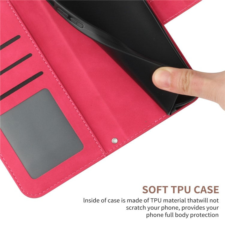 Flip Phone Case for iPhone 14 Plus, HT04 Imprinted Sunflower Viewing Stand PU Leather Skin-Touch Magnetic Wallet Cover with Strap - Rose