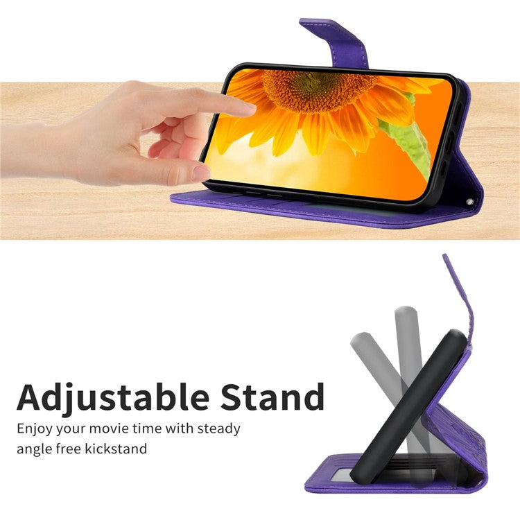 PU Leather Imprinted Sunflower Case for Motorola Moto G32 4G, Stand Wallet Skin-touch Magnetic Clasp Phone Cover with Strap - Dark Purple