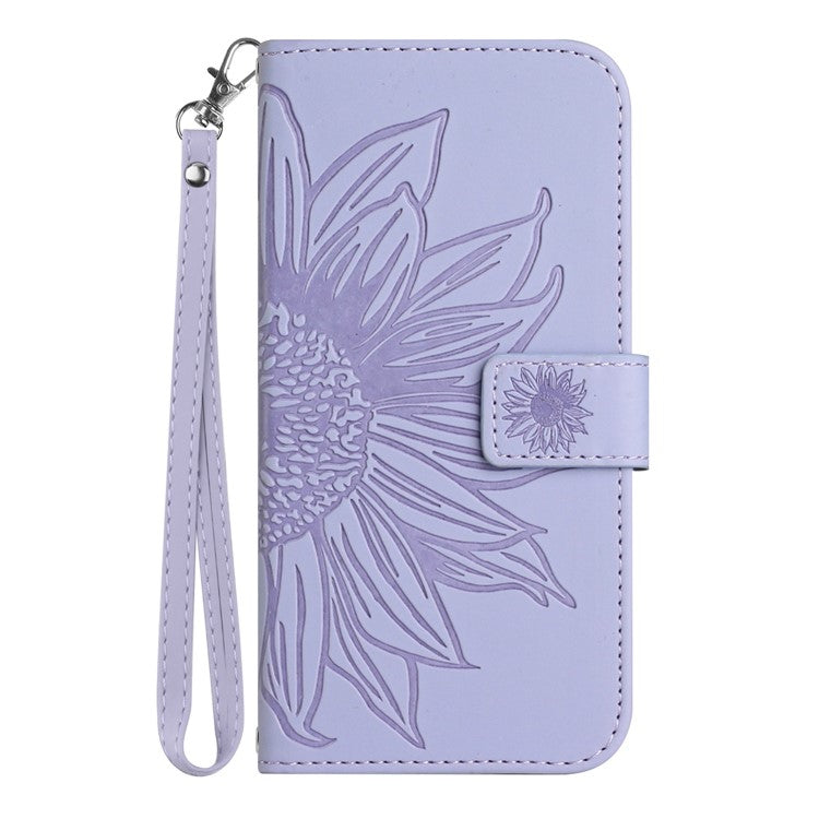 Skin-Touch Feeling Magnetic Flip Phone Case for Motorola Moto G72 5G, Splash Resistant Imprinted Sunflower Stand PU Leather Wallet Cover with Strap - Light Purple
