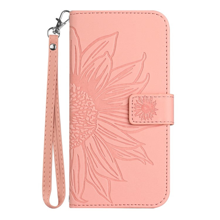 Skin-Touch Feeling Magnetic Flip Phone Case for Motorola Moto G72 5G, Splash Resistant Imprinted Sunflower Stand PU Leather Wallet Cover with Strap - Light Pink