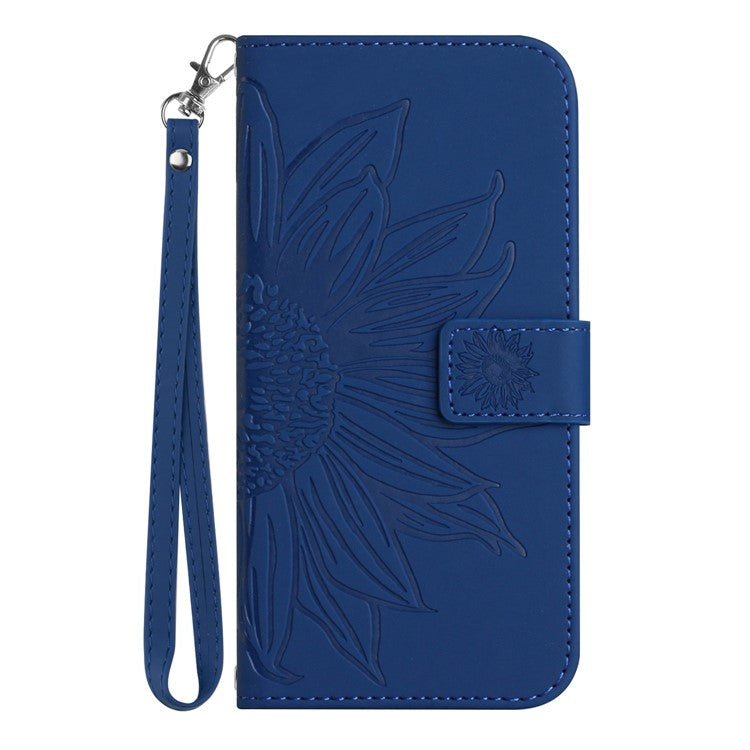 Skin-Touch Feeling Magnetic Flip Phone Case for Motorola Moto G72 5G, Splash Resistant Imprinted Sunflower Stand PU Leather Wallet Cover with Strap - Sapphire
