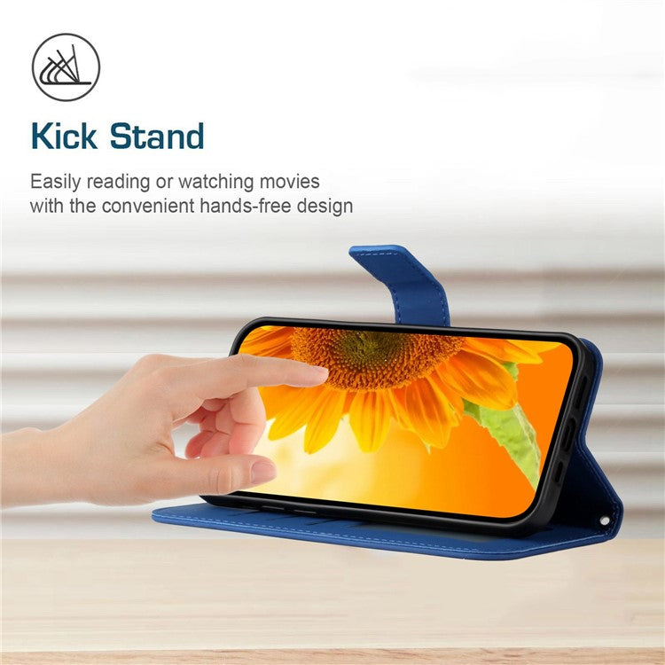 Skin-Touch Feeling Magnetic Flip Phone Case for Motorola Moto G72 5G, Splash Resistant Imprinted Sunflower Stand PU Leather Wallet Cover with Strap - Sapphire