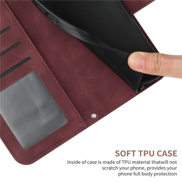 Skin-Touch Feeling Magnetic Flip Phone Case for Motorola Moto G72 5G, Splash Resistant Imprinted Sunflower Stand PU Leather Wallet Cover with Strap - Wine Red
