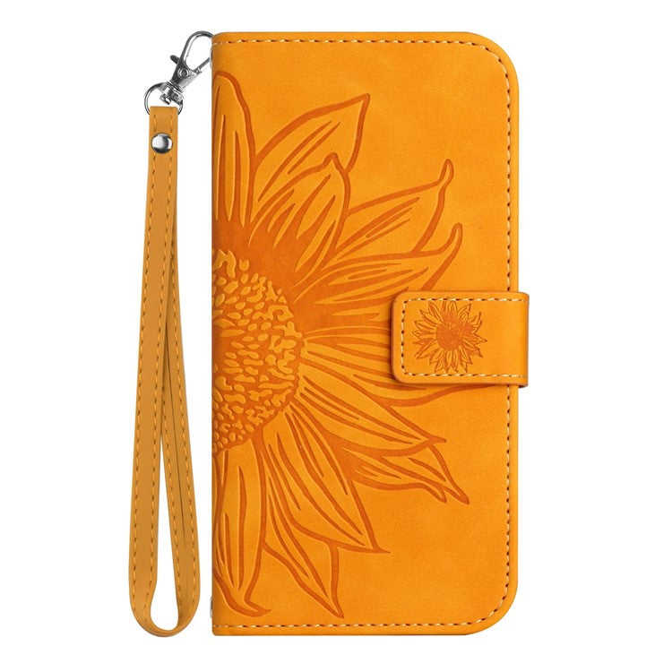 Skin-Touch Feeling Magnetic Flip Phone Case for Motorola Moto G72 5G, Splash Resistant Imprinted Sunflower Stand PU Leather Wallet Cover with Strap - Yellow