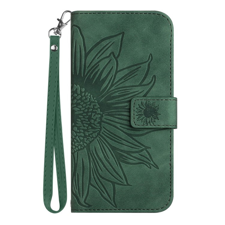Skin-Touch Feeling Magnetic Flip Phone Case for Motorola Moto G72 5G, Splash Resistant Imprinted Sunflower Stand PU Leather Wallet Cover with Strap - Dark Green