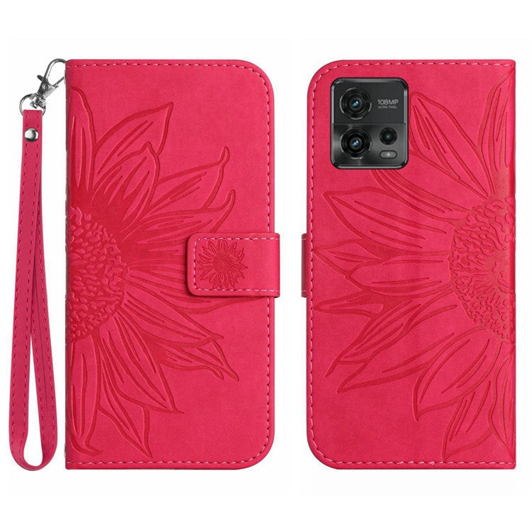 Skin-Touch Feeling Magnetic Flip Phone Case for Motorola Moto G72 5G, Splash Resistant Imprinted Sunflower Stand PU Leather Wallet Cover with Strap - Rose