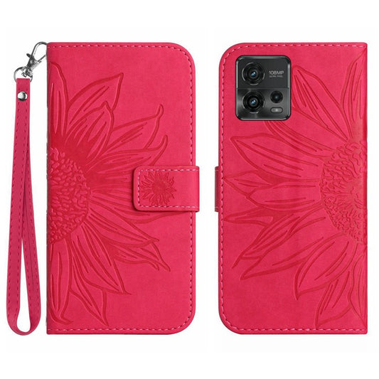 Skin-Touch Feeling Magnetic Flip Phone Case for Motorola Moto G72 5G, Splash Resistant Imprinted Sunflower Stand PU Leather Wallet Cover with Strap - Rose